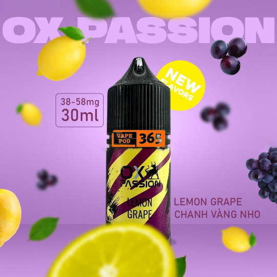 OX PASSION Vị Mới Chanh Nho 30ml - Tinh Dầu Salt Nic OXVA 38/58ni Lemon Grape