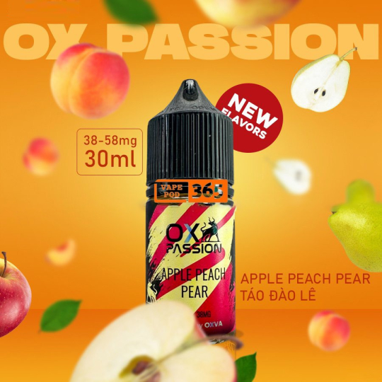 OX PASSION Vị Mới Táo Đào Lê 30ml - Tinh Dầu Salt Nic OXVA 38/58ni Apple Peach Pear