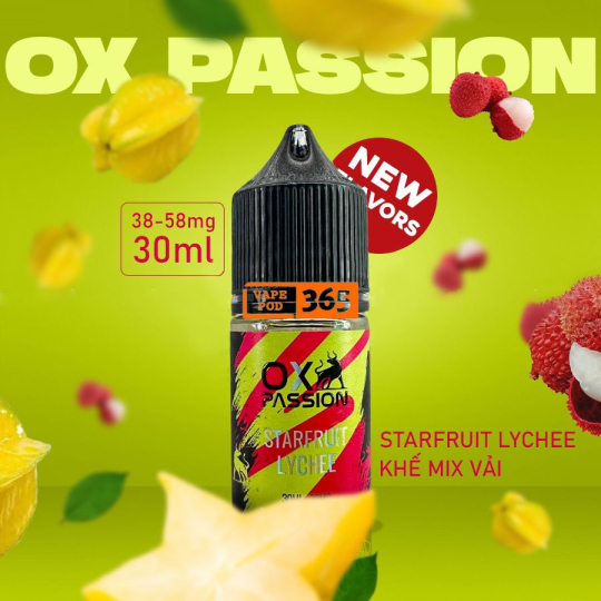 OX PASSION Vị Mới Khế Mix Vải 30ml - Tinh Dầu Salt Nic OXVA 38/58ni Starfruit Lychee