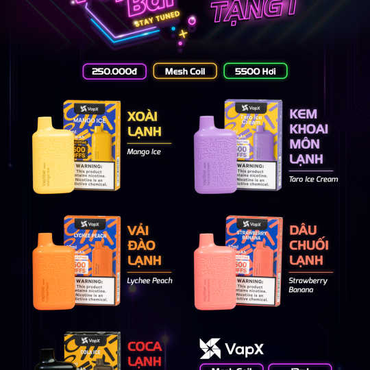 VapX BAR 5500 Hơi 5% - Pod 1 Lần 5500 Puff Chính Hãng