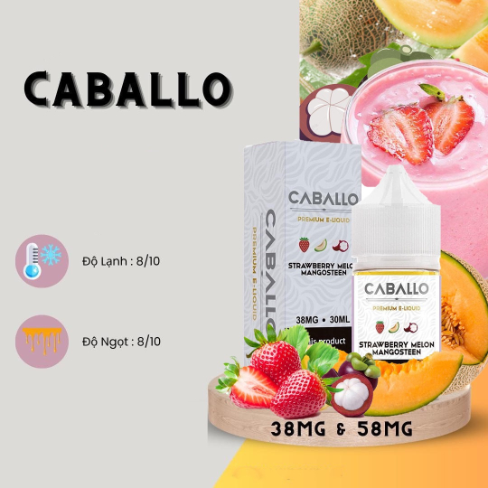 CABALLO Salt Nic Dâu Dưa Gang Măng Cụt - Strawberry Melon Mangosteen 30ml 38/58mg