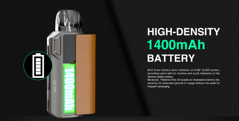 Thelema Elite 40W có dung lượng pin 1400mAh