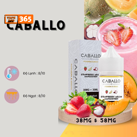 CABALLO Salt Nic Dâu Dưa Gang Măng Cụt - Strawberry Melon Mangosteen 30ml 38/58mg